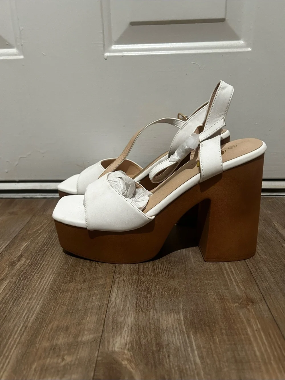 White Platform Block Heel Sandals